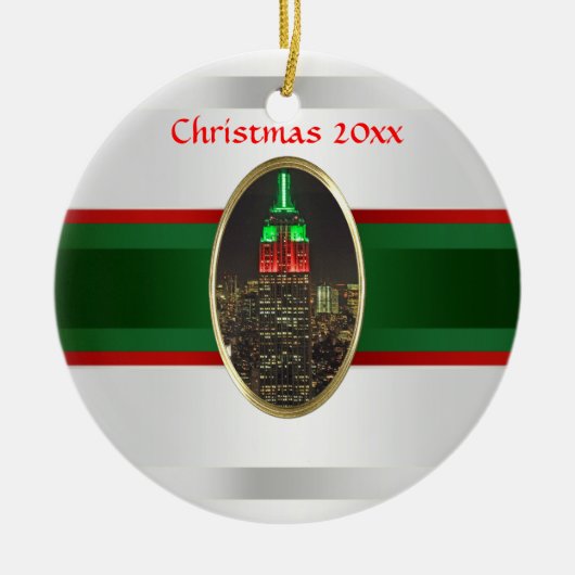 NYC Skyline: Empire State Building Night Xmas #6W Keramisch Ornament (Voorkant)