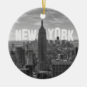 NYC Skyline Empire State Building, WTC BW 2C Keramisch Ornament