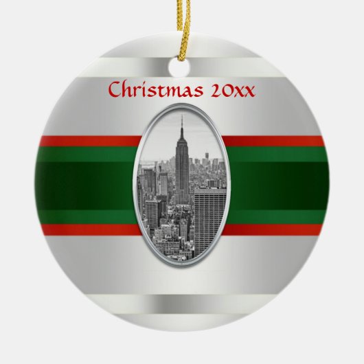 NYC Skyline: Empire State Building Xmas #3W Keramisch Ornament (Voorkant)