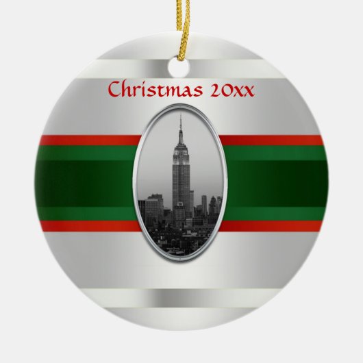 NYC Skyline: Empire State Building Xmas #4W Keramisch Ornament (Voorkant)