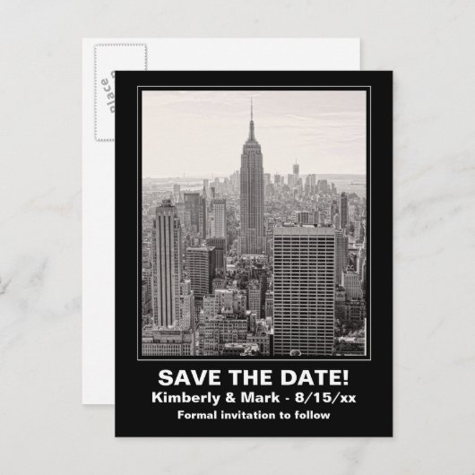 NYC Skyline ESB BW 1 Sla de datum op Aankondigingskaart (Voorkant / Achterkant)