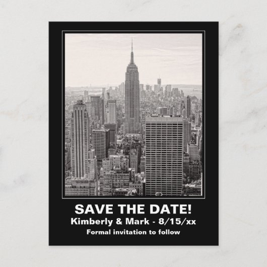 NYC Skyline ESB BW 1 Sla de datum op Aankondigingskaart (Voorkant)