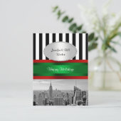 NYC Skyline ESB BW Blk Wit strp P Kerstmis Feestdagenkaart (Staand voorkant)