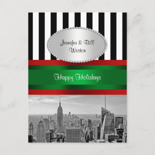 NYC Skyline ESB BW Blk Wit strp P Kerstmis Feestdagenkaart