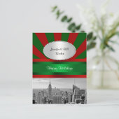 NYC Skyline ESB BW Red Green Rays Red P Christmas Feestdagenkaart (Staand voorkant)