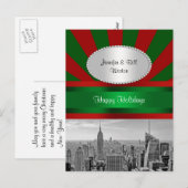 NYC Skyline ESB BW Red Green Rays Red P Christmas Feestdagenkaart (Voorkant / Achterkant)