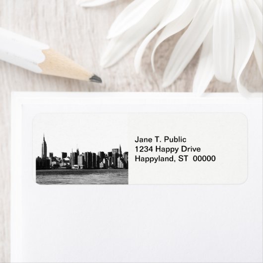 NYC Skyline ESB, East River Uitzicht 001 Etiket (Insitu)