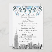 NYC Skyline ESB Etch Blue Gray Floral Wedding Kaart (Voorkant)