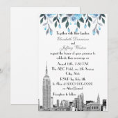 NYC Skyline ESB Etch Blue Gray Floral Wedding Kaart (Voorkant / Achterkant)