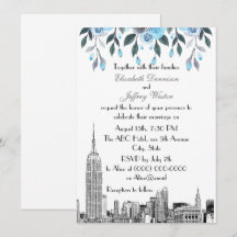 NYC Skyline ESB Etch Blue Gray Floral Wedding