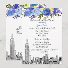 NYC Skyline ESB Etch Blue Yel Floral Vrijgezellenf Kaart