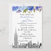 NYC Skyline ESB Etch Blue Yellow Floral Wedding Kaart (Voorkant)