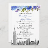 NYC Skyline ESB Etch Blue Yellow Floral Wedding Kaart (Voorkant / Achterkant)