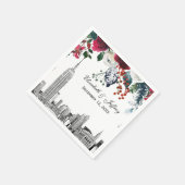 NYC Skyline ESB Etch Bourgogne Groen Bloemen Water Servet (Hoek)