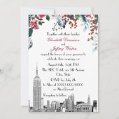 NYC Skyline ESB Etch Burg Blu Green Floral Wedding Kaart (Voorkant)