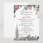 NYC Skyline ESB Etch Burg Blu Green Floral Wedding Kaart (Voorkant / Achterkant)