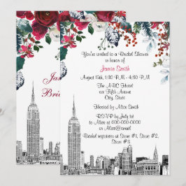 NYC Skyline ESB Etch Burg Grn Floral Vrijgezellenf Kaart