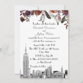NYC Skyline ESB Etch Burgundy Plum Floral Wedding Kaart (Voorkant)