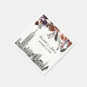 NYC Skyline ESB Etch Burgundy Plum Floral Wedding Servet (Hoek)
