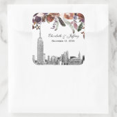 NYC Skyline ESB Etch Burgundy Plum Floral Wedding Vierkante Sticker (Tas)