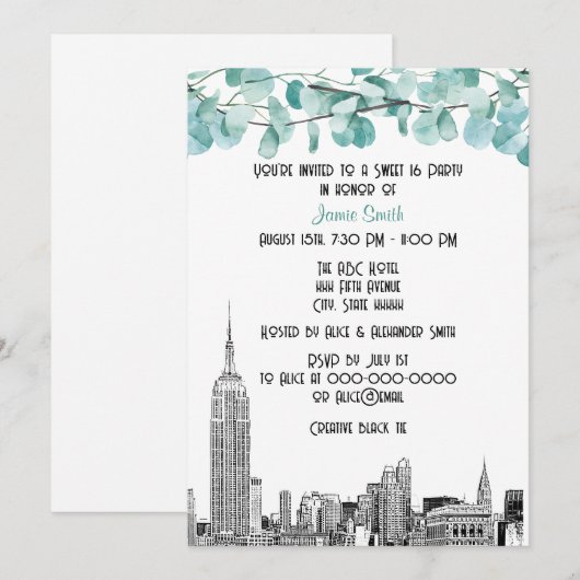 NYC Skyline ESB Etch Eucalyptus Sweet 16 Kaart (Voorkant / Achterkant)