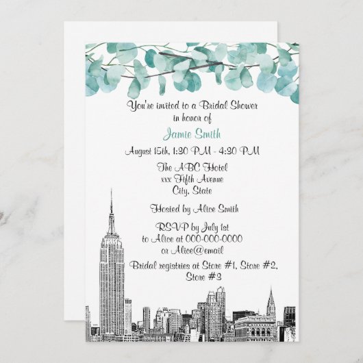 NYC Skyline ESB Etch Eucalyptus Vrijgezellenfeest Kaart (Voorkant / Achterkant)