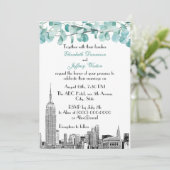 NYC Skyline ESB Etch Eucalyptus Wedding Kaart (Staand voorkant)