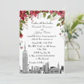 NYC Skyline ESB Etch Holly Poinsettia Wedding Kaart (Staand voorkant)