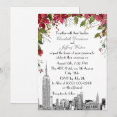 NYC Skyline ESB Etch Holly Poinsettia Wedding Kaart (Voorkant / Achterkant)