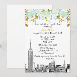 NYC Skyline ESB Etch Mint Gld Floral Vrijgezellenf Kaart