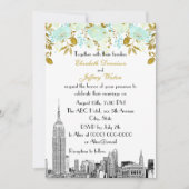 NYC Skyline ESB Etch Mint Gold Floral Wedding Kaart (Voorkant)