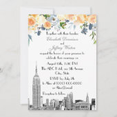 NYC Skyline ESB Etch Peach Blues Floral Wedding Kaart (Voorkant)