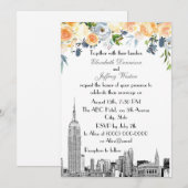 NYC Skyline ESB Etch Peach Blues Floral Wedding Kaart (Voorkant / Achterkant)