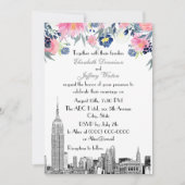 NYC Skyline ESB Etch Pink Blue Floral Wedding Kaart (Voorkant)