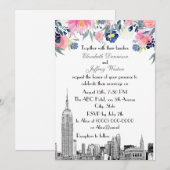NYC Skyline ESB Etch Pink Blue Floral Wedding Kaart (Voorkant / Achterkant)