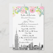 NYC Skyline ESB Etch Pink Ranunculus Flower Weddin Kaart (Voorkant)