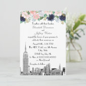 NYC Skyline ESB Etch Pink Wholet Blue Gold Floral Kaart (Staand voorkant)