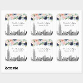 NYC Skyline ESB Etch Pink Wholet Blue Gold Floral Vierkante Sticker (Vel)