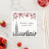 NYC Skyline ESB Etch Roze Bloemen Waterverf Servet (Insitu)