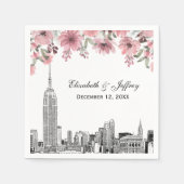 NYC Skyline ESB Etch Roze Bloemen Waterverf Servet (Voorkant)