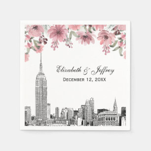 NYC Skyline ESB Etch Roze Bloemen Waterverf Servet