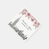 NYC Skyline ESB Etch Roze Bloemen Waterverf Servet (Hoek)