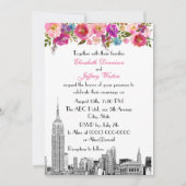 NYC Skyline ESB Etch Spring Pink Floral Wedding Kaart (Voorkant)