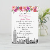 NYC Skyline ESB Etch Spring Pink Floral Wedding Kaart (Staand voorkant)