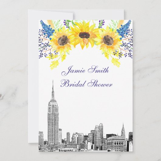 NYC Skyline ESB Etch Sunflower #2 Vrijgezellenfees Kaart (Voorkant)