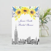 NYC Skyline ESB Etch Sunflower #2 Vrijgezellenfees Kaart (Staand voorkant)