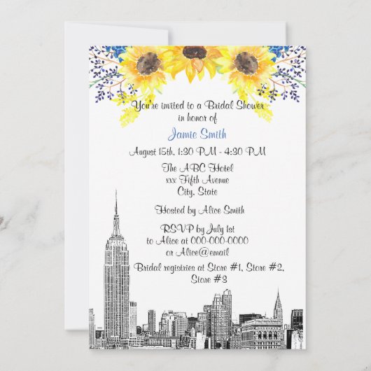 NYC Skyline ESB Etch Sunflower #2 Vrijgezellenfees Kaart (Achterkant)