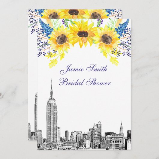 NYC Skyline ESB Etch Sunflower #2 Vrijgezellenfees Kaart (Voorkant / Achterkant)