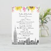NYC Skyline ESB Etch Sunflower Pink Weddenschap Kaart (Staand voorkant)