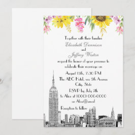 NYC Skyline ESB Etch Sunflower Pink Weddenschap Kaart